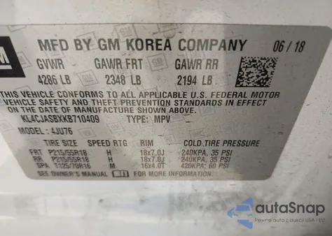 2019 Buick Encore Fwd Preferred z USA, uszkodzony, nr VIN KL4CJASBXKB710409